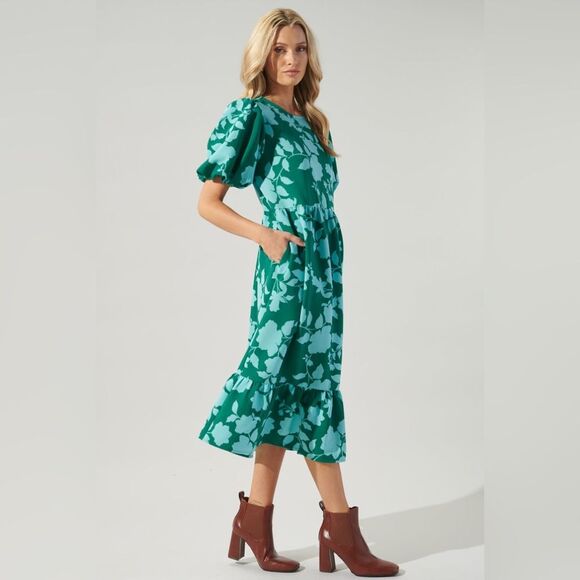 Sugarlips Aruba Floral Papillon Puff Sleeve Midi Dress | Xsmall - Picture 2 of 10